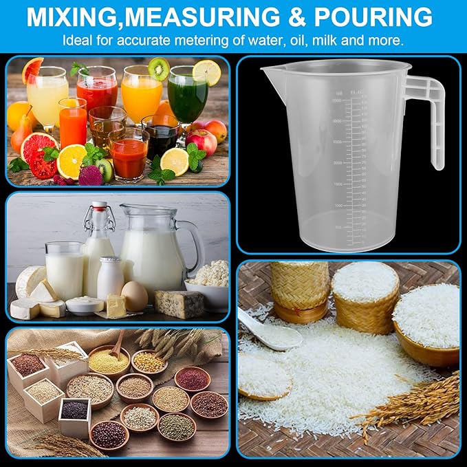 3 Pack 3.5 Liter Measuring Pitcher, Plastic Measuring Cups with Cover, Clear Plastic Graduated Measuring and Mixing Pitcher, Large Measuring Container with Handle and Pour Spout (3500ml)