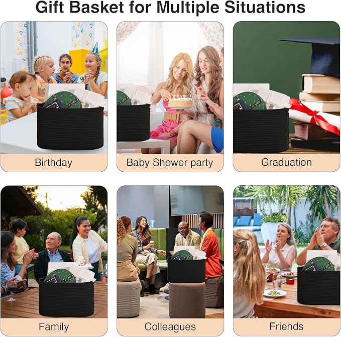 Woven Cotton Rope Storage Basket for Organizing, Cute Decorative Baskets for Gifts Empty, Organizer Bins for Dog Toy, Baby Laundry, 17“×13”×9.5“, Black