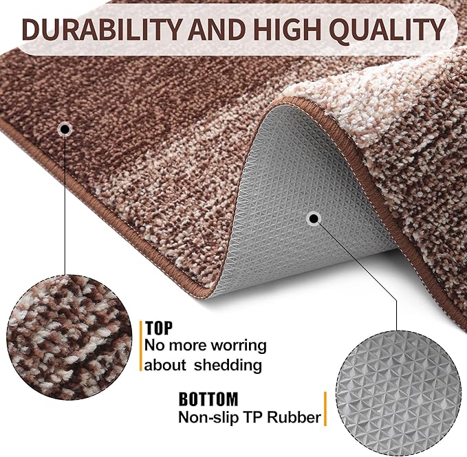 Kitinjoy Indoor Outdoor Door Mat, 48x32 Non-Slip Absorbent Dirt Trapper, Low-Profile Washable Inside Entrance Front Floor Mat, Sturdy Soft Entry Doormats for Entryway, Brown