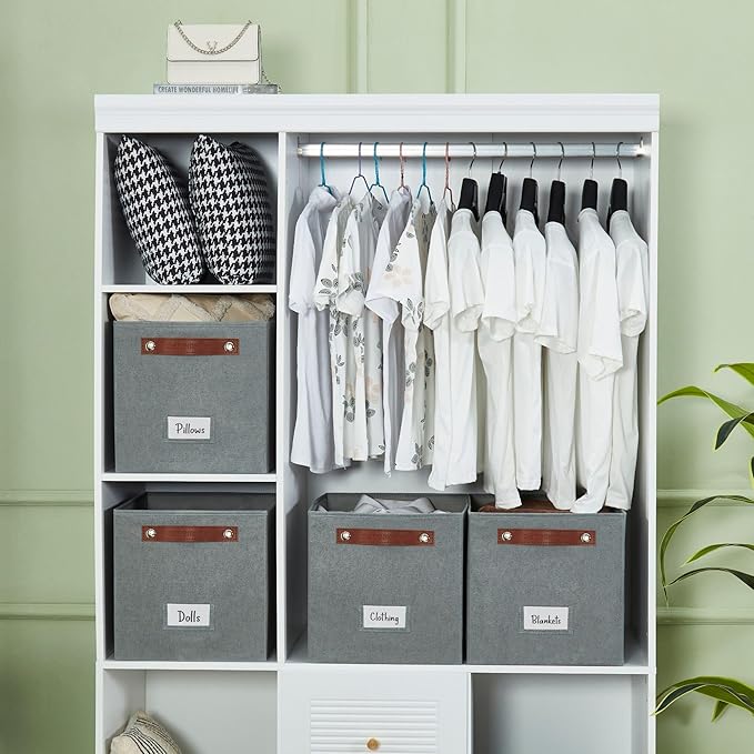 DECOMOMO Storage Bins, Cube Storage Bin with Labels, Fabric Storage Cubes for Shelves (11" / 6pcs, Texture Grey)