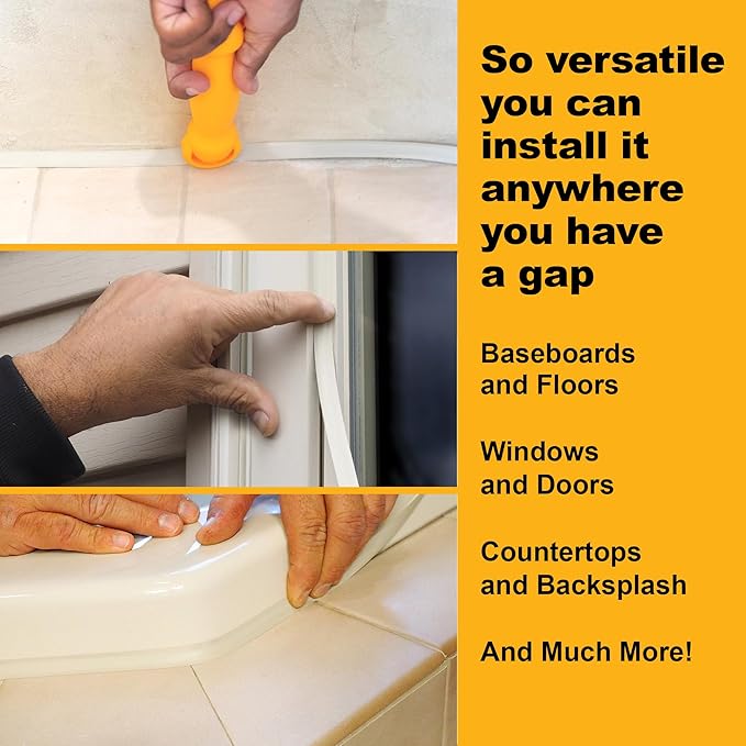 InstaTrim The Original Flexible Trim - 10ft Ivory 1/2" Wide Caulk Tape - Adhesive Trim with Many Uses Including Caulking for Bathtubs, Sinks, Counters, Tile, Floors - Made in USA