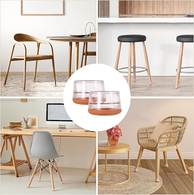 Chair Leg Floor Protectors Large 24Pcs,Silicone Chair Leg Protectors for Hardwood Floors/Tiles,360°Wrapped Felt Bottom to Prevent Scratch and Reduce Noise, Round Clear