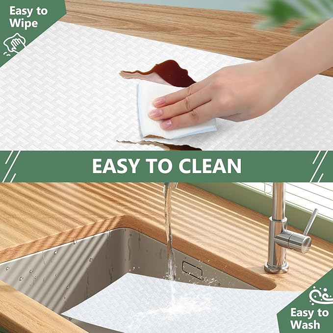 Shelf Liners, Non-Adhesive Drawer Liner, Waterproof & Oil-Proof Kitchen Cabinet Cupboard Liner Plastic EVA Material BPA Free Fridge Liner Mats Paper Protector for Shelves (White/12in x 120in)
