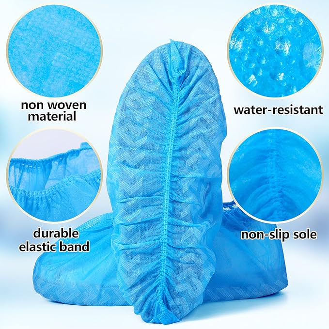 Zhanmai 300 Pack Disposable Shoe Covers Non Slip Disposable Large Foot Booties Shoe Covers for Indoors Contractors Floor and Carpet Protectors, One Size Fits Most(Blue)
