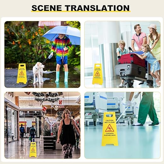Macarrie 12 Pack Caution Wet Floor Sign Wet Floor Double Sided Cuidado Piso Mojado Foldable Bilingual Alert Sign for Commercial Use Indoors Outdoors, 11.5 x 23.62 Inches(Classic Style)