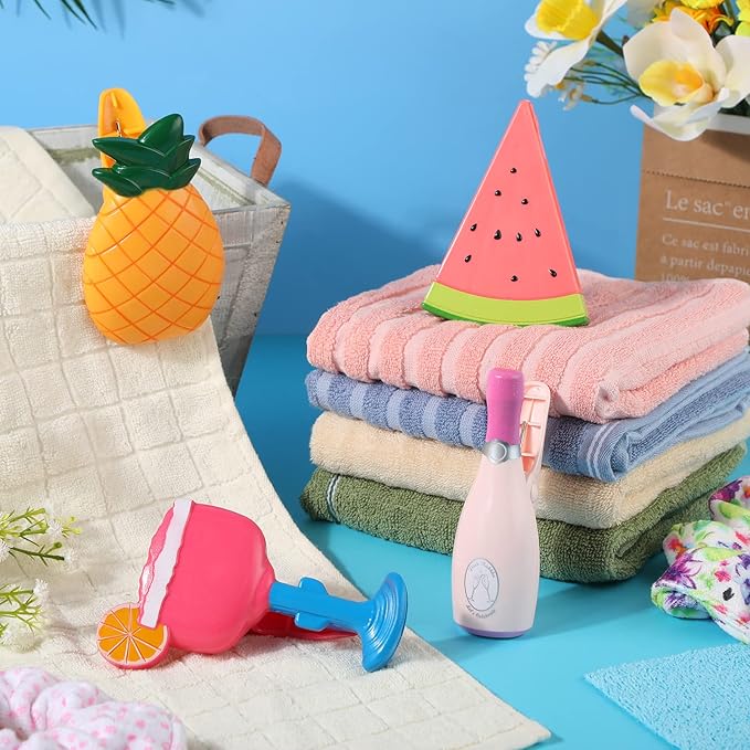 Sieral 8 Pcs Beach Towel Clips Beach Chair Pool Clips for Chairs Plastic Windproof Holder Funny Decorative Clothespins for Patio Accessories Summer, 4 Styles(Cute Style)