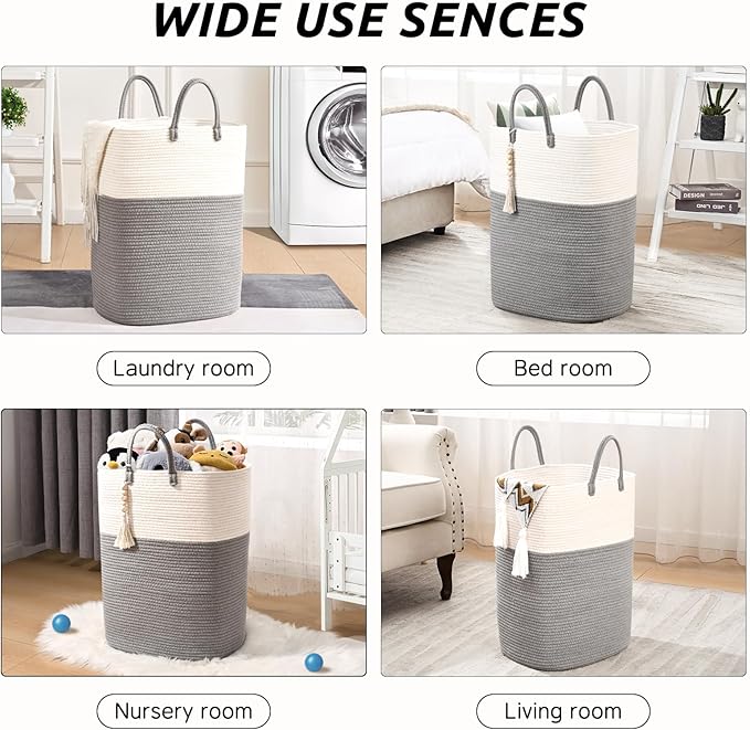 Woven Laundry Basket for Clothes, 100L Large Rectangle Laundry Hampers with Beads Tassel, Nursery Storage Basket for Toys, Tall Dirty Clothes Hamper for Bedroom Aesthetic, Laundry Room Organization