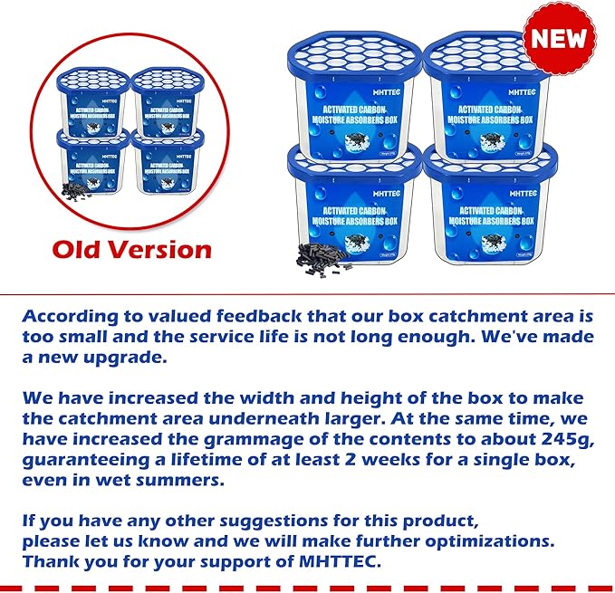 Moisture Absorbers Boxes with Activated Charcoal 4 Pack 245g Dehumidifiers for Closet Bathroom Basement Bedroom Disposable Desiccant for Car Moisture Absorbers for Home
