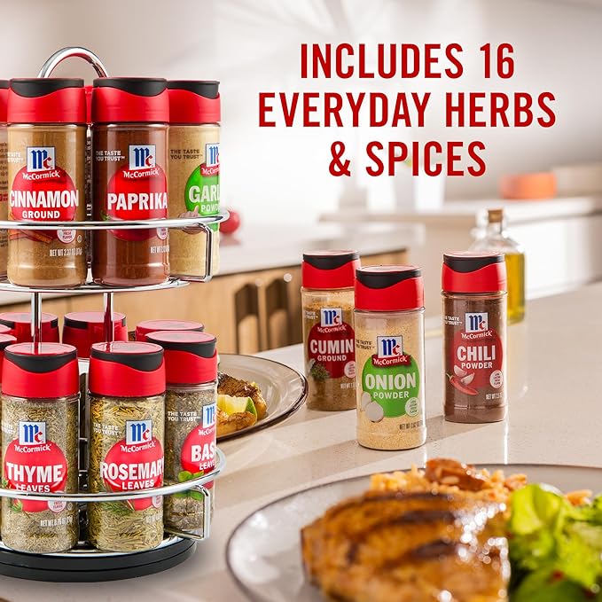 McCormick Spice Rack, Two Tier Chrome, Featuring 16 Herbs & Spices for Everyday Cooking, Great Gift for Housewarming, Wedding & Bridal Shower, 26.09 oz