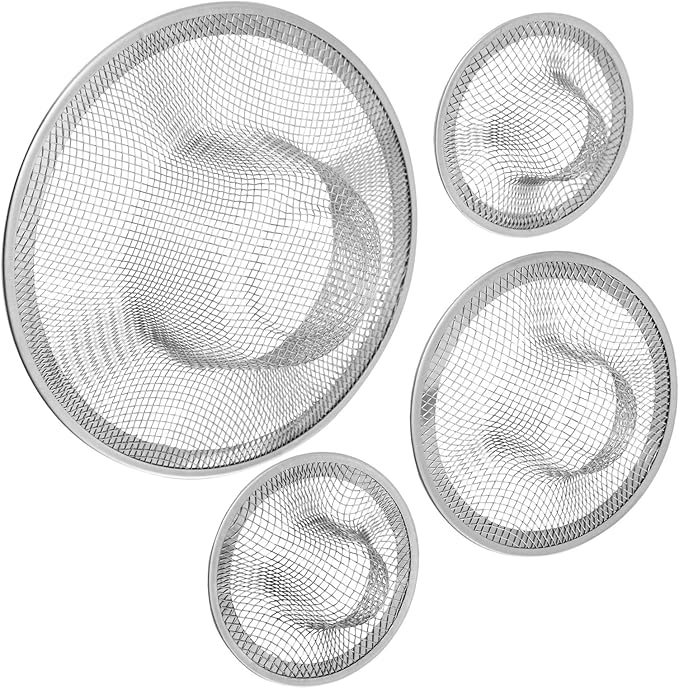 Juvale 4-Pack Stainless Steel Kitchen Sink Drain Strainer - Mesh Screen Sink Strainer and Hair Catcher for Bathroom (4.3", 2.8" and 2.1")