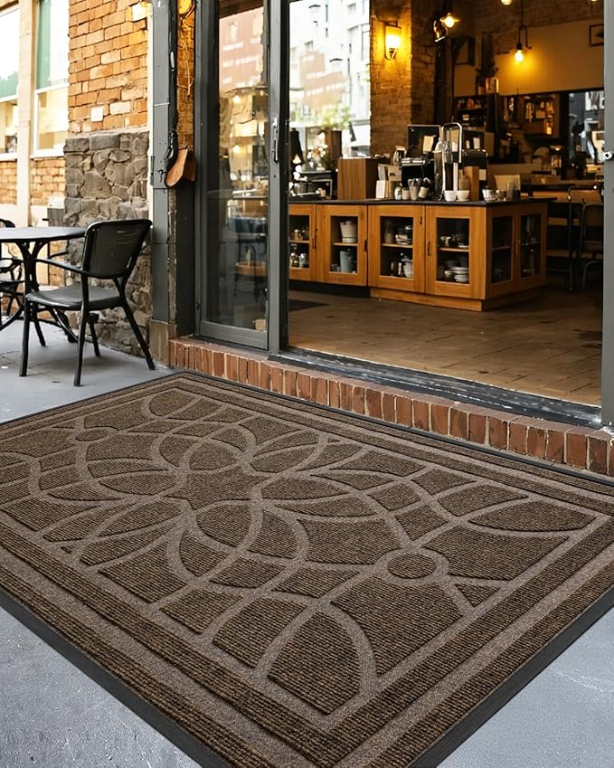 DEXI Front Door Mat Outside Entrance, Heavy Duty Non Slip Low Profile Doormat for Entryway, Trap Dirt and Moisture Welcome Mats, Easy Clean, Patio, Garage, 6x4, Brown