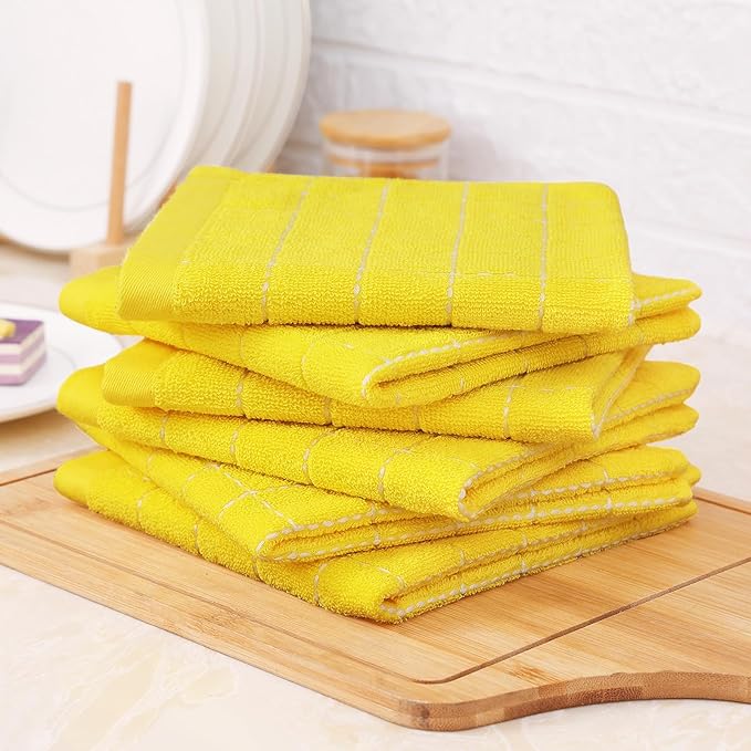 Homaxy 100% Cotton Terry Kitchen Dish Cloths, Ultra Soft and Absorbent Dish Towels for Kitchen, Perfect for Drying and Washing Dishes, 8 Pack, 12 x 12 Inches, Yellow