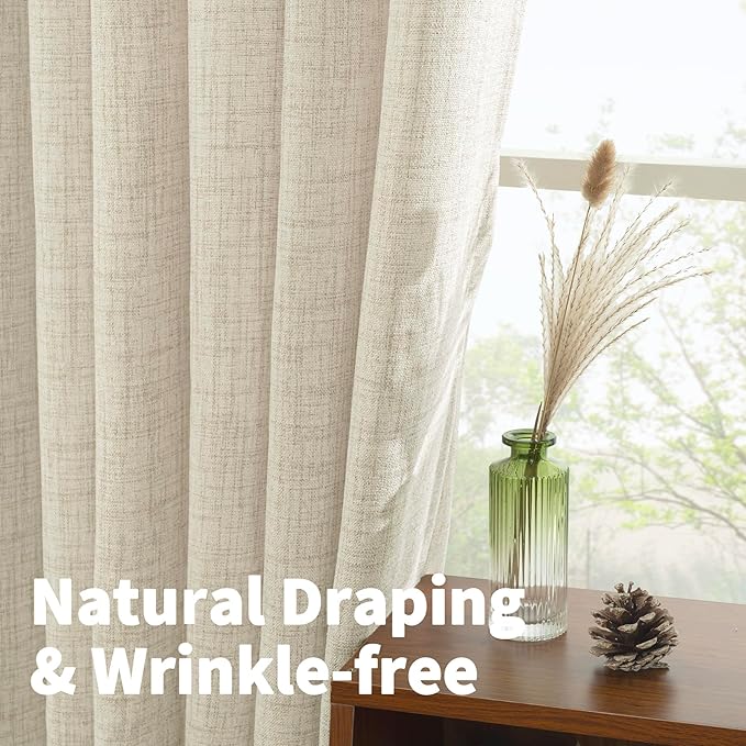 YoungsTex Linen Semi Sheer Curtains 84 Inch Length for Living Room 2 Panels Set - Boho Light Filtering Window Treatments Drapes with Rod Pocket Back Tab for Bedroom Dining, 52 X 84 Inch