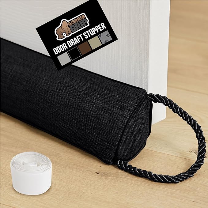 GORILLA GRIP Door Draft Stopper for Bottom of Doors, Weather Stripping Seal Blocks Hot Air, Noise, Bugs, Keeps Cold AC in, Sound Proofing Easy Install Gap Filler, Home Essentials, 36 Inch, Black