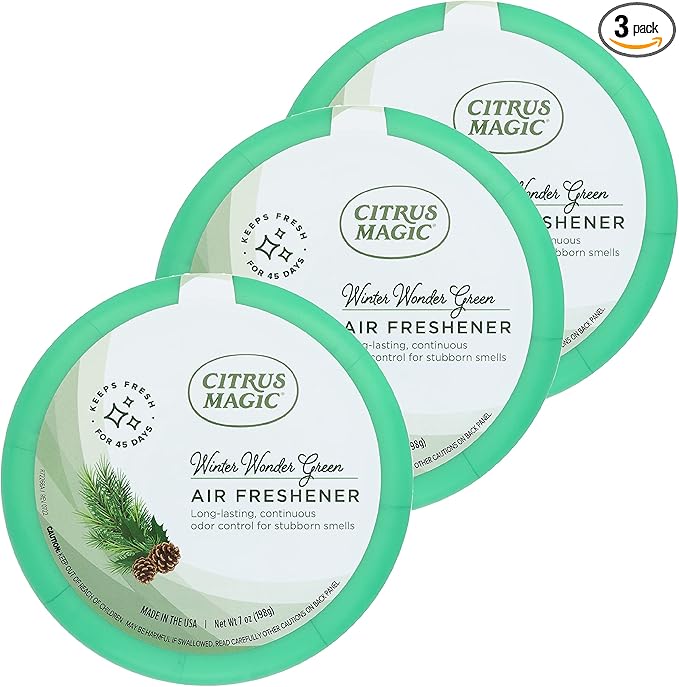 Citrus Magic Holiday Odor Absorbing Solid Air Freshener, Winter Wonder Green, 7-Ounce, Pack of 3