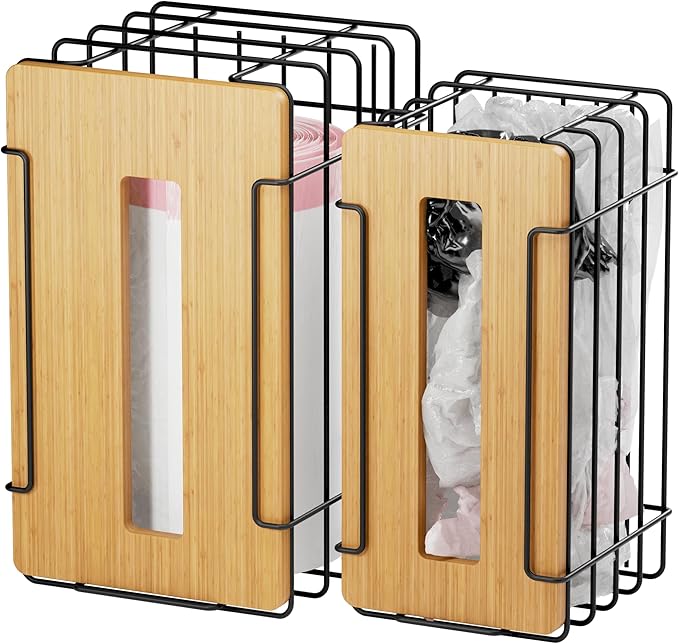 2 Pack Grocery Bag Holder for Plastic Bags - Wall Mount Kitchen Plastic Bag Holders for Grocery Bags - Bag Holder for Kitchen,Under Sink,Pantry and Garage,Black