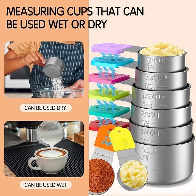 Magnetic Measuring Cups, 8 Stainless Steel Nesting Measuring Cup Set for Measuring Dry or Liquid Ingredients