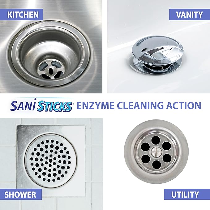 SANI 360° Sani Sticks Drain Cleaner and Deodorizer | Non-Toxic, Enzyme Formula to Eliminate Odors and Helps Prevent Clogged Drains | Septic Tank Safe (72 Count, Lemon)
