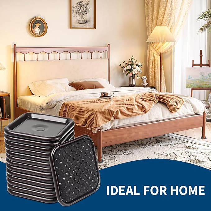 Ezprotekt 2 1/2" Square Non Slip Furniture Pads with Drip Glue Non-Woven Fabric Bottom, 16 Pcs Anti Skid Furniture Coasters Cups Floor Protectors for Bed, Sofa, Table, Chair, Cabinet, Brown/Black