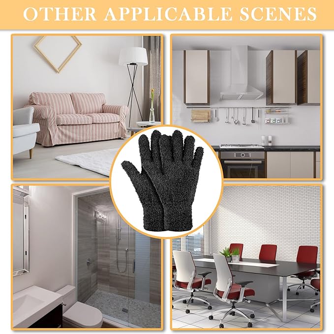 Bencailor 4 Pairs Microfiber Dusting Gloves Washable Reusable Cleaning Gloves Mittens for Plants House Cleaning Car Blinds