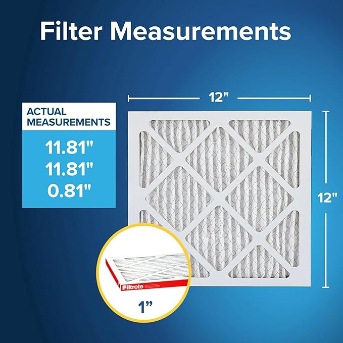 Filtrete 12x12x1 AC Furnace Air Filter, MERV 11, MPR 1000, Micro Allergen Defense, 3-Month Pleated 1-Inch Electrostatic Air Cleaning Filter, 6 Pack (Actual Size 11.81x11.81x0.81 in)