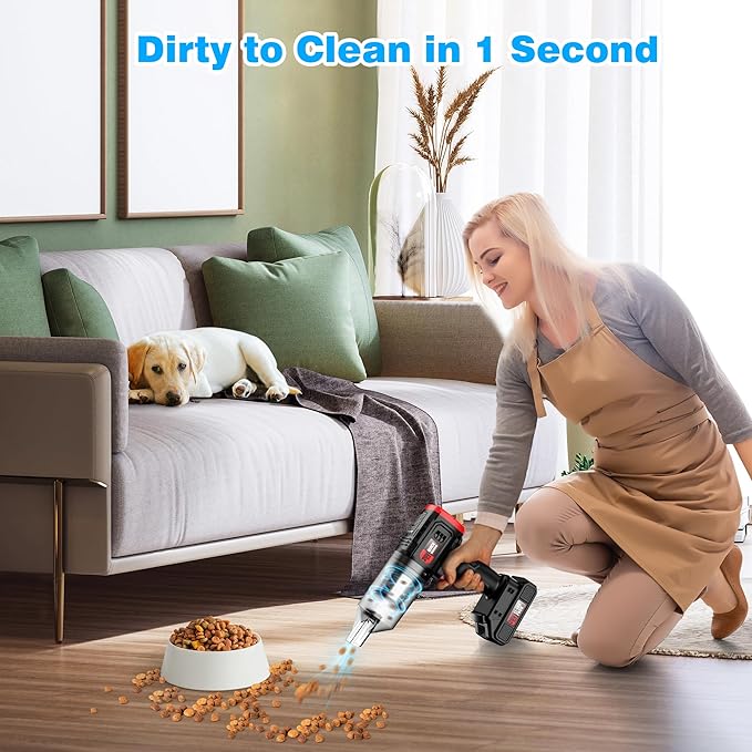 Cordless Handheld Vacuum Cleaner - 35000PA Strong Suction for Car & Home, Car Vacuum Portable Rechargeable Lightweight for Pet Hair with HEPA Filter, Quick Clean in Office/Desk/Couch (Red)