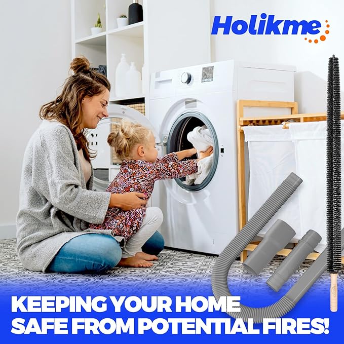 Holikme 2 Pieces Dryer Vent Cleaner Kit, Dryer Lint Vacuum Attachment and Flexible Dryer Lint Brush, Dryer Vent Vacuum Hose Attachment,Grey