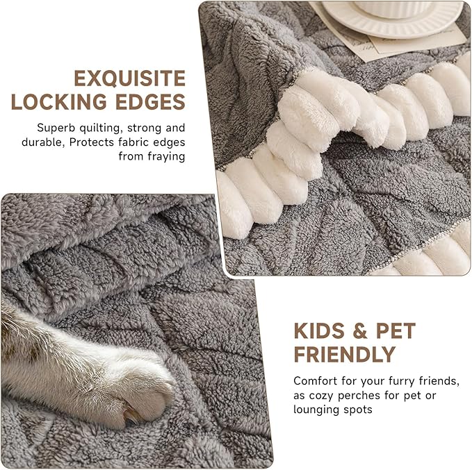 OTOB All Season Couch Cover for Dogs Washable, Non Slip Fuzzy Plush Pet Couch Covers Kids Pet Friendly, Geometric Jacquard Modern Soft Loveseat Sofa Slipcovers Protectors (Gray, 27.6"x59.1")