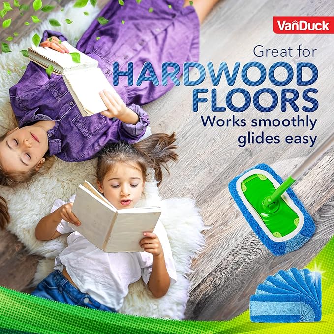 VanDuck Reusable Pet Heavy Duty Mop Pads Compatible with Swiffer Sweeper (2-Pack) - Washable Microfiber Mop Pads for Wet & Dry Use - All Purpose Floor Mopping and Cleaning Product