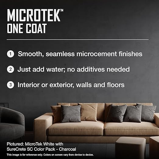 SureCrete MicroTek One Coat | White | 40 lb Bag | Microcement Overlay for Interior & Exterior Walls, Bathrooms, Fireplace Surrounds & Floors | Use with Pigment Packs for Custom Colors