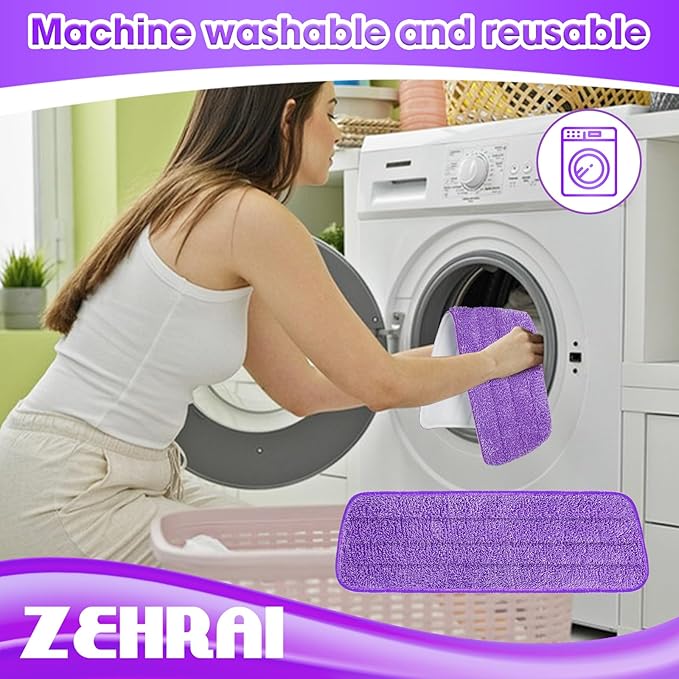 6 Pack Reusable Microfiber Mop Pads for Swiffer PowerMop, Power Mop Refill Pads for 13''-16'' Spray, Machine Washable Power Pads Replacement for All Floor Types Cleaning