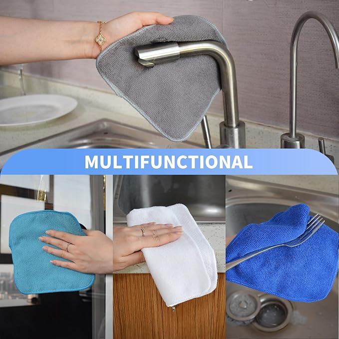 KinHwa Kitchen Washcloths for Dishes Absorbent Microfiber Dish Cloths Quick Dry Dish Rags with Poly Scour Scrub Side Ideal for Kitchen Cleaning (Mixing Colors #2, 7inchx7inch 9 Pack)