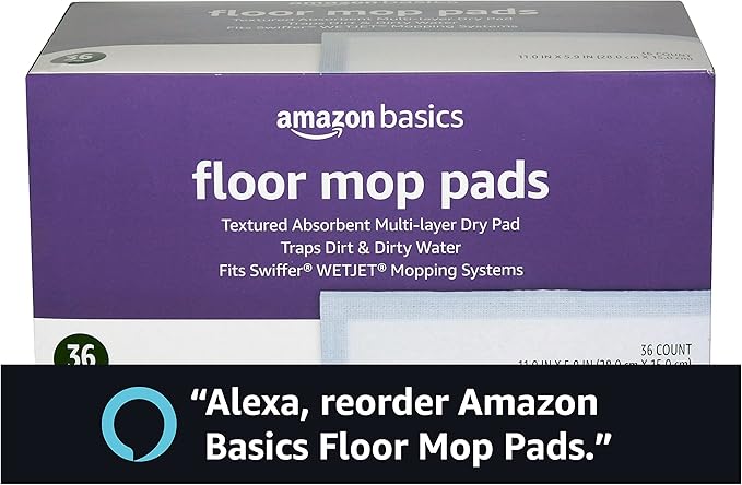 Amazon Basics Floor Mopping Pads, Fits Swiffer WetJet Mopping Systems, 36 Count (Pack of 1)