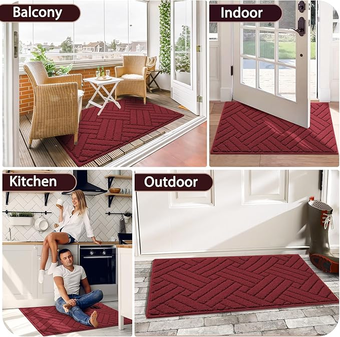 Door Mat Indoor Doormat, Entryway Rug Door Mats Non-Slip Rubber Backing, Low-Profile Entrance Rugs, Absorbent Resist Dirt Doormats Inside Floor Door mat for Entryway Red 24"x36"