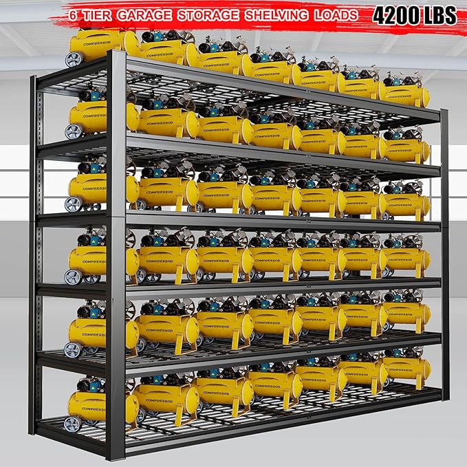 65" W Garage Shelving Heavy Duty, 6 Tier Garage Shelves, Adjustable Storage Shelving Unit, Commercial Metal Shelf for Warehouse, Pantry, School, Shop, 2 Pack