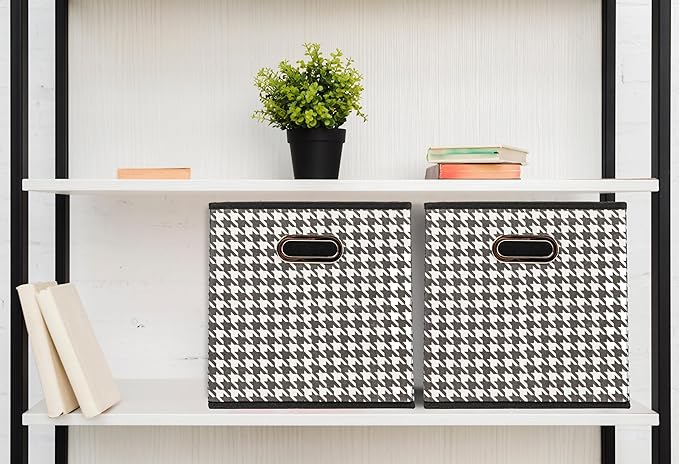Household Essentials Fabric Storage Bins 6 Piece Set, Houndstooth White and Black