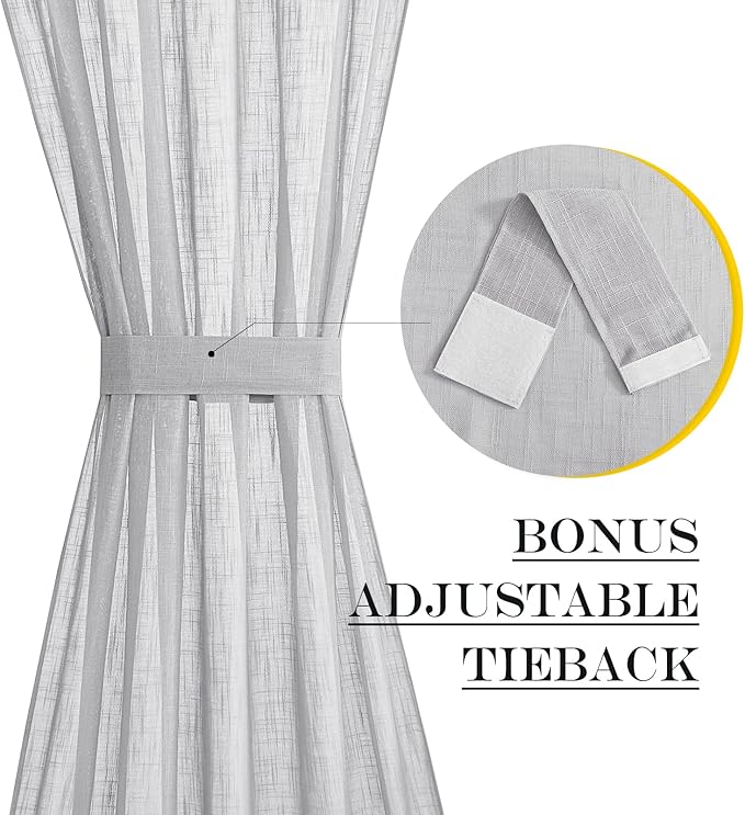 NICETOWN Translucent Door Curtain for Sidelight - Linen Textured French Door Semi Sheer Curtain(Light Grey, 40 inches Length, Single Panel, 1 Tieback Included)