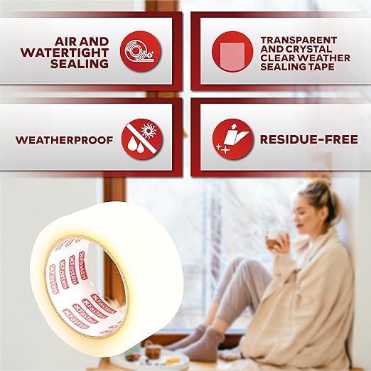 XFasten Window Sealing Tape for Winter 3” x 30 Yards RV Window Stripping for Winter | Heavy-Duty Transparent Weather Sealing Tape for Plastic Window Coverings for Winter, Residue-Free Weather Tape