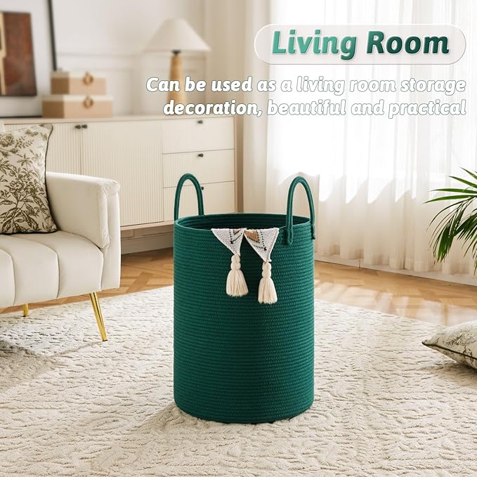 Laundry Basket,Woven Cotton Rope Laundry Hamper,40L for Decorative Storage of Dirty Clothes,Toys and Blankets in Bathroom,Baby Room and Living Room