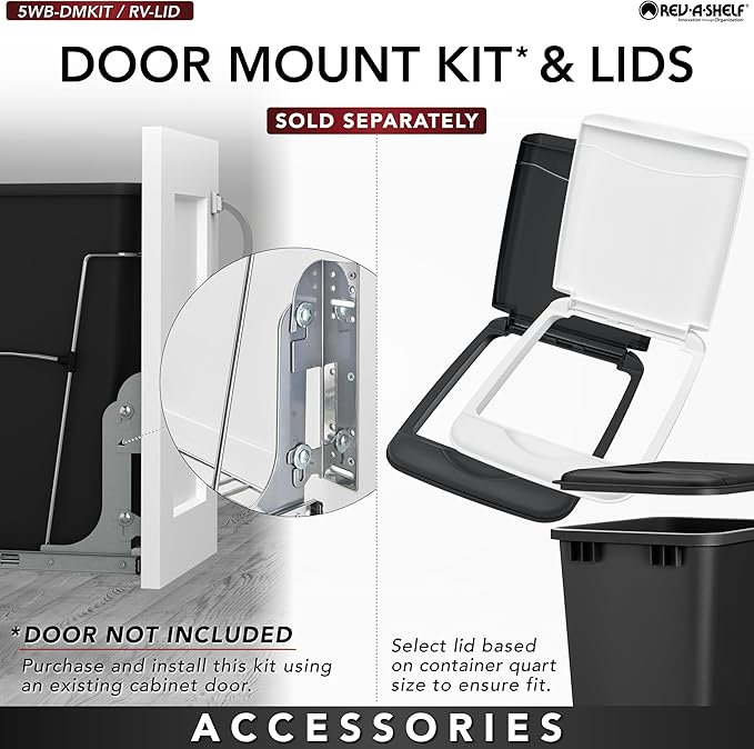 Rev-A-Shelf Pullout Trash Can for Under Kitchen Cabinets 35 Qt Garbage Waste Recyling Bin with Full Extension Slides, Blue, RV-12KD-22C-S