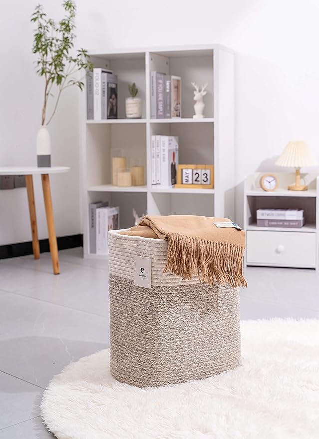 Medium and Large Woven Basket//With Handle, Used for Toys and Fabric Storage Basket used for Storing xl Storage Box, Decorative Storage Box Room (14L*15.7H WWhite Brown, 14L*10W*15.7H)