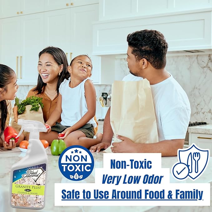 Black Diamond Stoneworks GRANITE PLUS! 2 in 1 Cleaner & Sealer for Granite, Marble, Travertine, Limestone, Ready to Use! (1-Quart/1-Gallon)