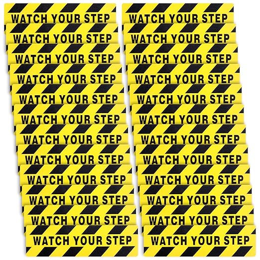 Boao 24 Pieces Watch Your Step Stickers Sign 6 x 24 Inch Caution Watch Your Step Floor Decals Warning Sticker Adhesive Tape Anti Slip Abrasive Tape for Workplace Safety Wet Floor Caution