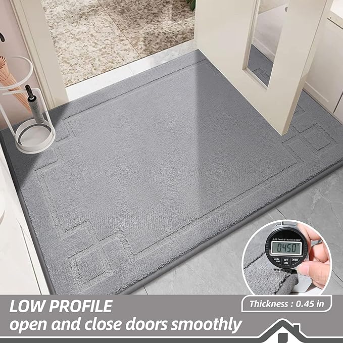 BEQHAUSE Door Mat 20" x 32", Non-Slip Door Mats Indoor Entryway Rugs Washable Low-Profile Absorbent and Stain Resist Floor Mats, Dog Door Mat for Front Back Door, Muddy Wet Shoes & Paws, Light Grey