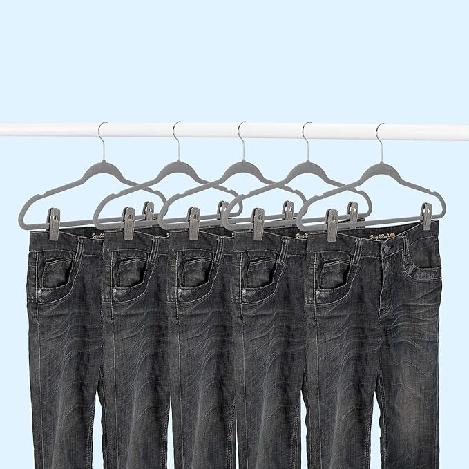 Grey Velvet Hanger Clips - 60 PCS Velvet Hanger Clip, Strong Velvet Clips Fit for Velvet Hangers