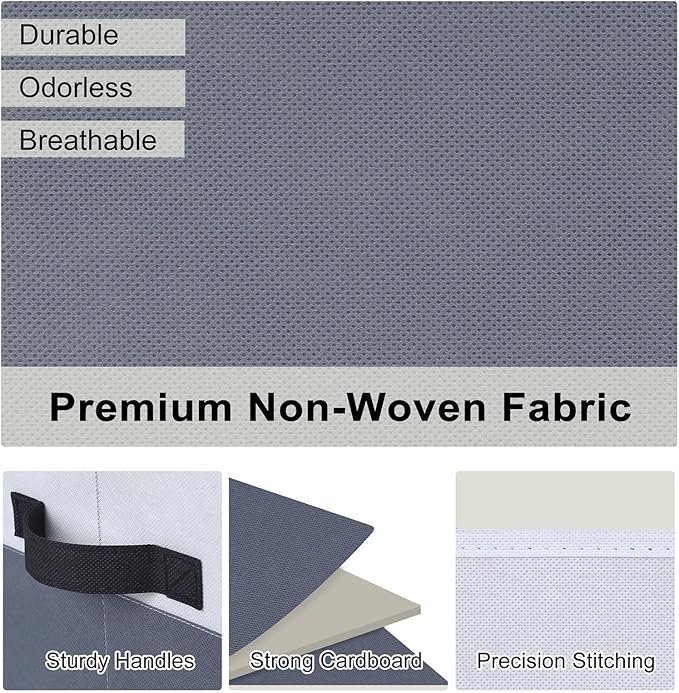 WUIKE Storage Baskets for Shelves, Fabric Closet Storage Bins with Handles, Foldable Clothes Organizer Bins for Bedroom, Nusery, Gray & White, Large, 3-Pack