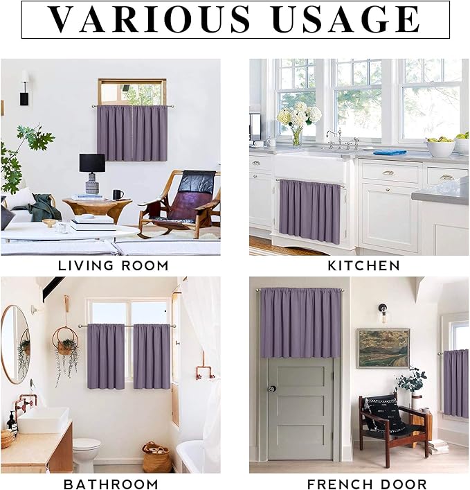 RYB HOME Bathroom Window Curtains - Blackout Curtains Small Window Short Drapes for Kitchen Bedroom Living Room Kids Nursery Room RV, W 42 x L 36 inch per Panel, Greyish Purple, 2 Pcs