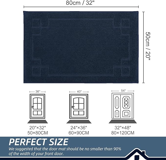 BEQHAUSE Door Mat 20" x 32", Non-Slip Door Mats Indoor Entryway Rugs Washable Low-Profile Absorbent and Stain Resist Floor Mats, Dog Door Mat for Front Back Door, Muddy Wet Shoes & Paws, Navy Blue