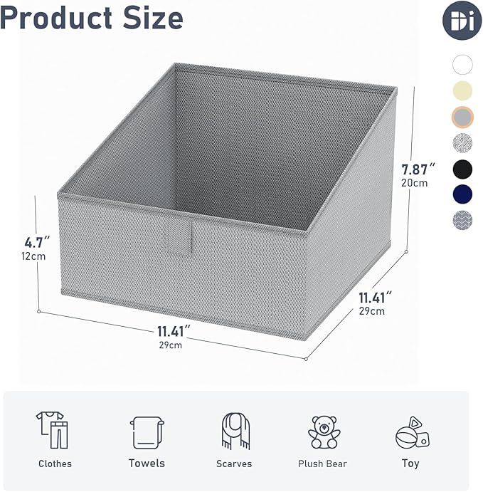 DIMJ Closet Storage Bins 8 Pack - Fabric Trapezoid Closet Organizer Bin, Foldable Storage Baskets for Shelves, Closet Shelf Organizer, Clothing Storage Box for Toys, Books, Towel, Clothes