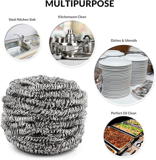 12 Pack Stainless Steel Scourers by Scrub It – Steel Wool Scrubber Pad Used for Dishes, Pots, Pans, and Ovens. Easy scouring for Tough Kitchen Cleaning.